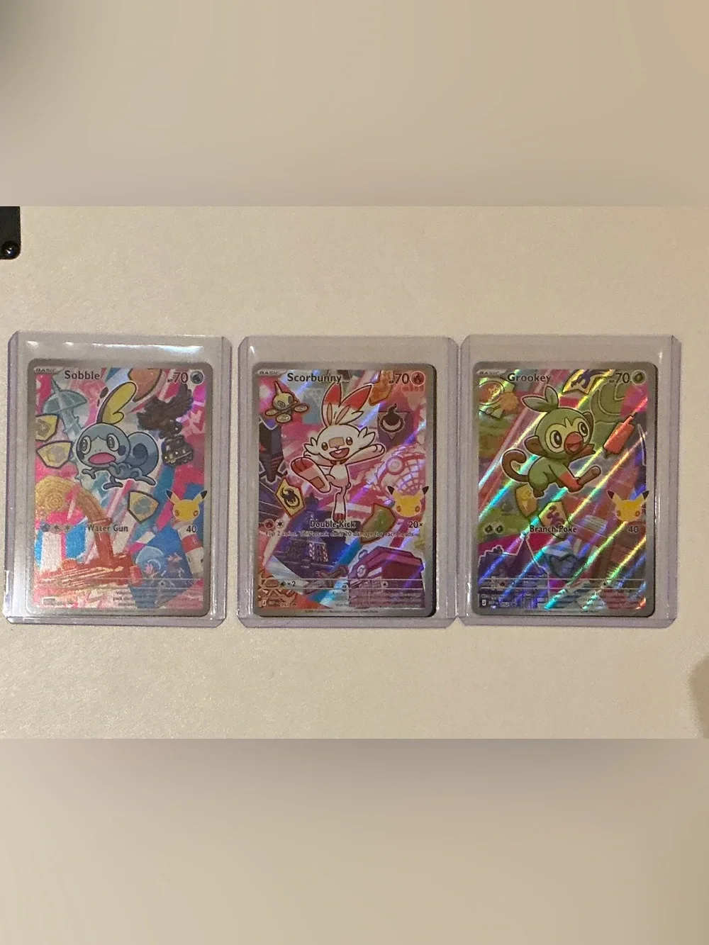Pokemon Holo Trio Cards - Blue, White, Green, Orange Accents